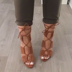 Zara Cognac Lace Up Suede Heels
